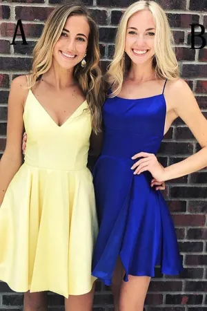 Simple Satin Spaghetti Straps Homecoming Dresses, Graduation Dresses, MH614