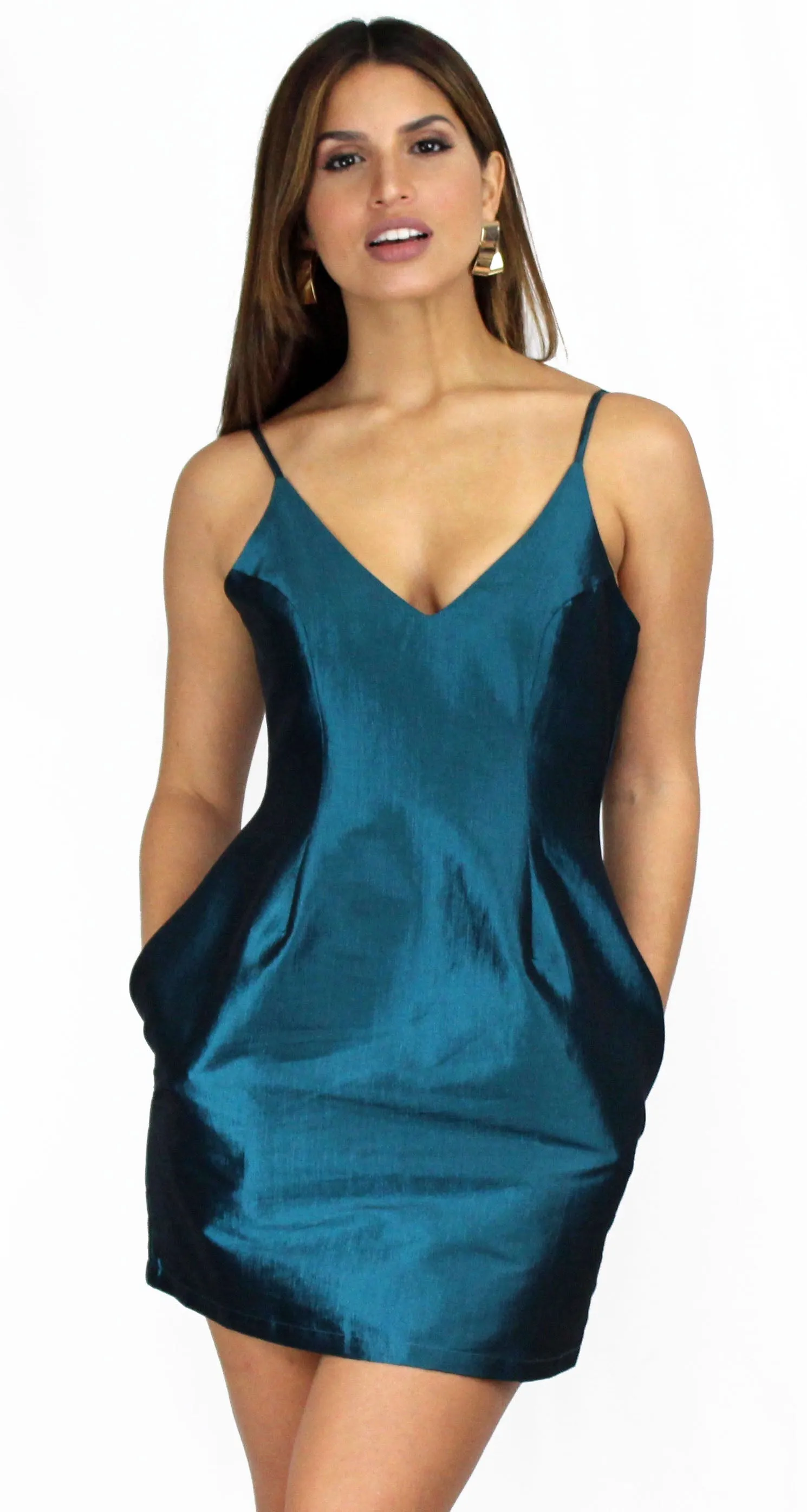 Simply Sultry Teal Satin Mini Dress