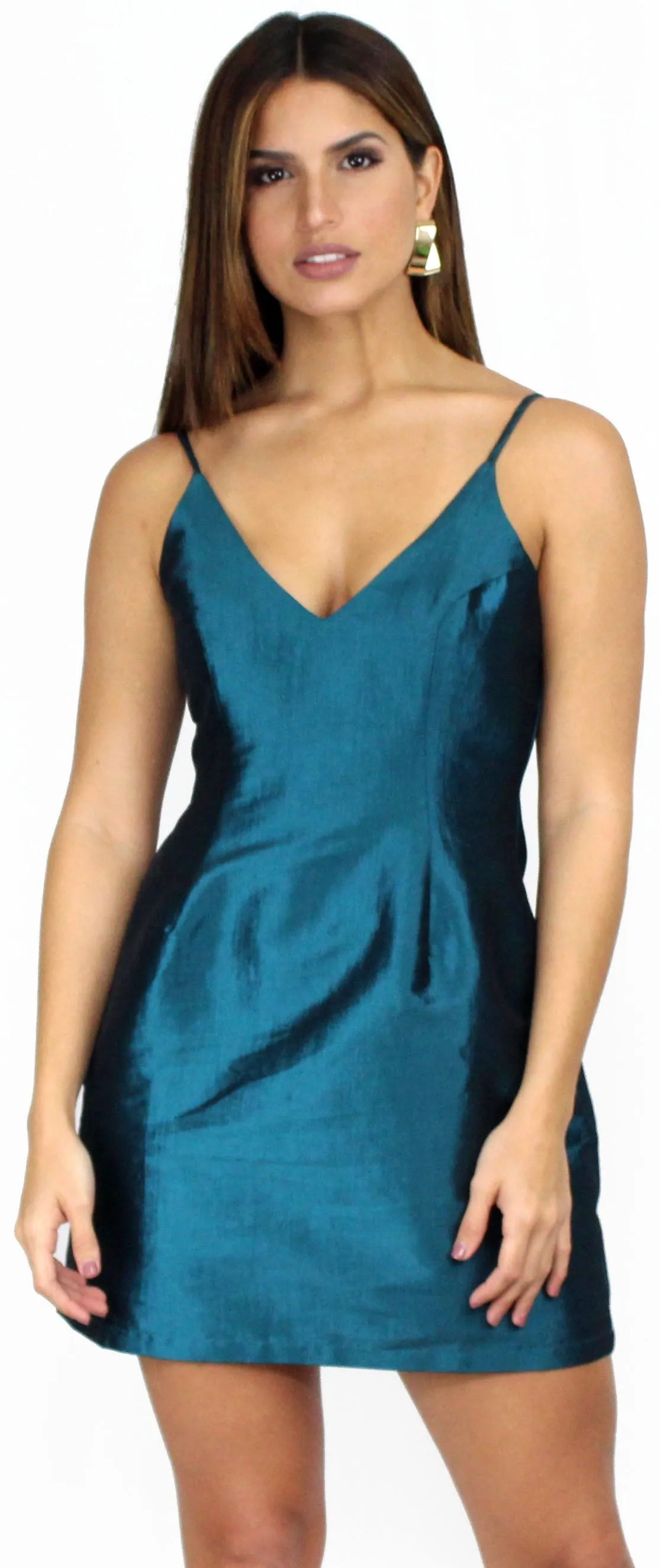 Simply Sultry Teal Satin Mini Dress