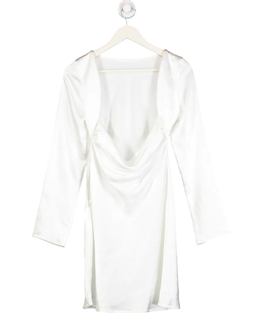 Six Stories White Long Sleeve Satin Cowl Back Mini Dress UK 10