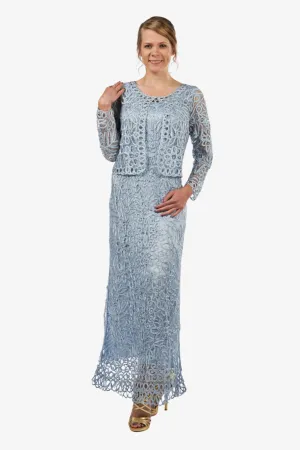 Soulmates C12016 Beaded Silk Lace 2-Piece Maxi Dress - Baby Blue