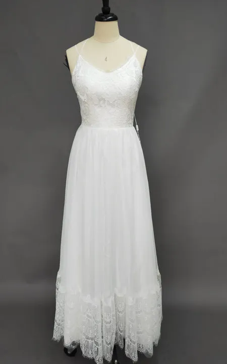 Spaghetti Strap Chiffon Lace Wedding Dress-Z715282