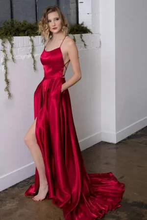 Square Neck Formal Prom Gowns with Double Pockets
