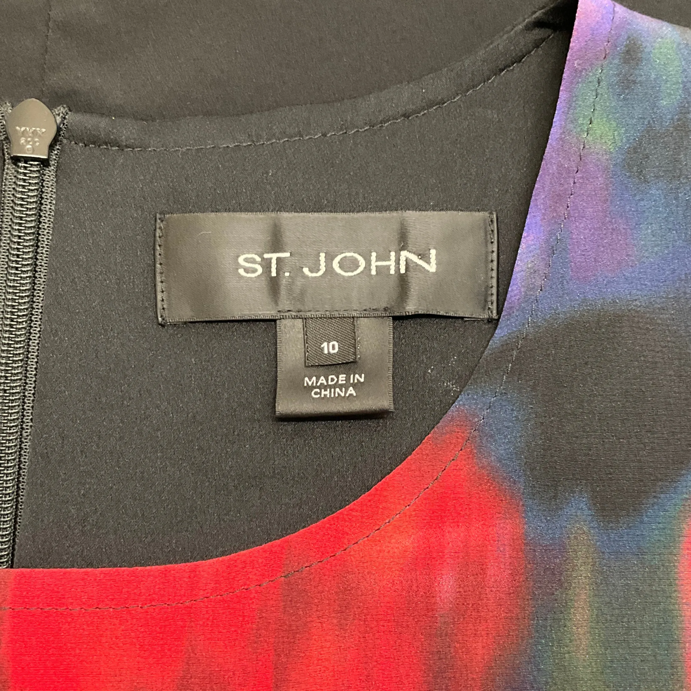 St. John Black / Multi Silk Sleeveless Dress