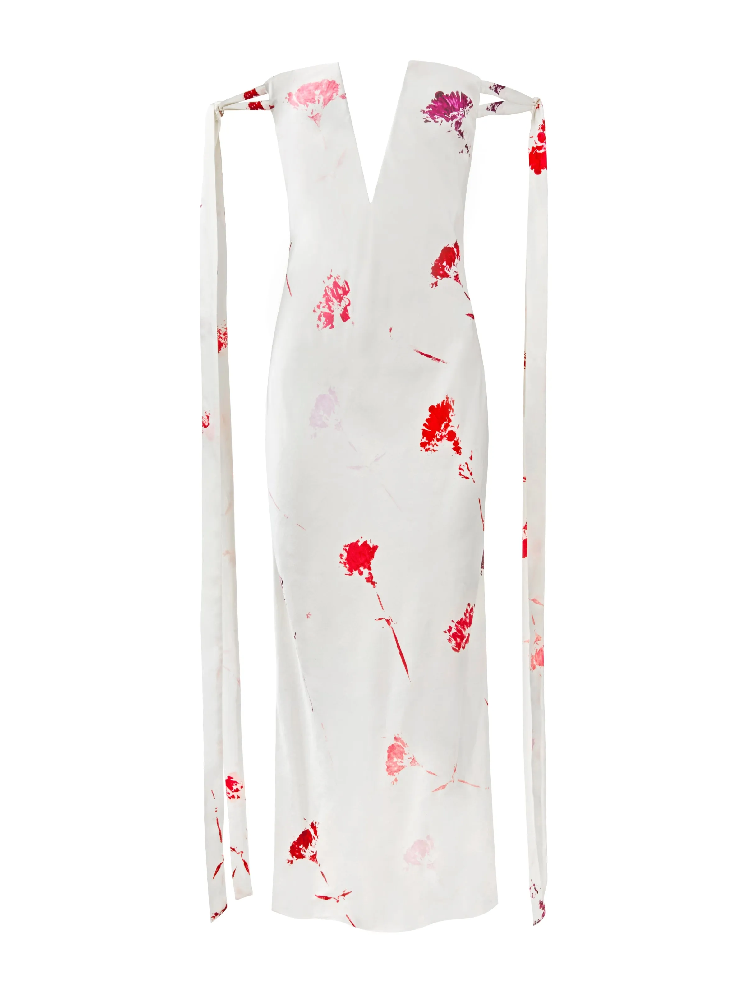 Strapless Bustier Dress with Ties in Red Flower Print