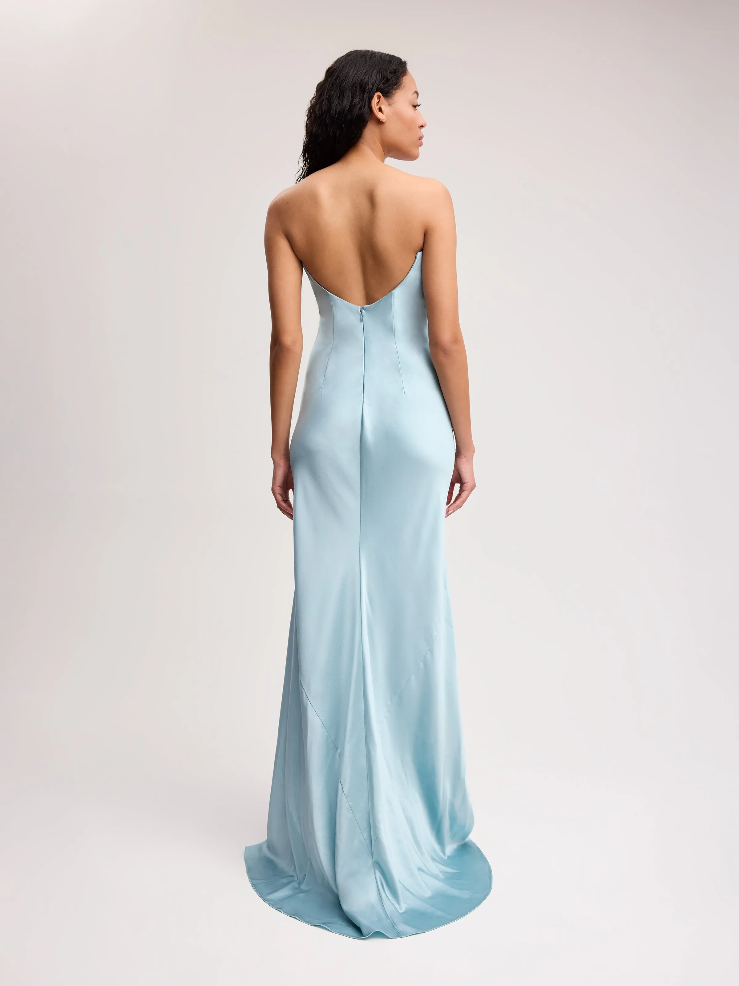 Strapless Silk Maxi Gown in Blue