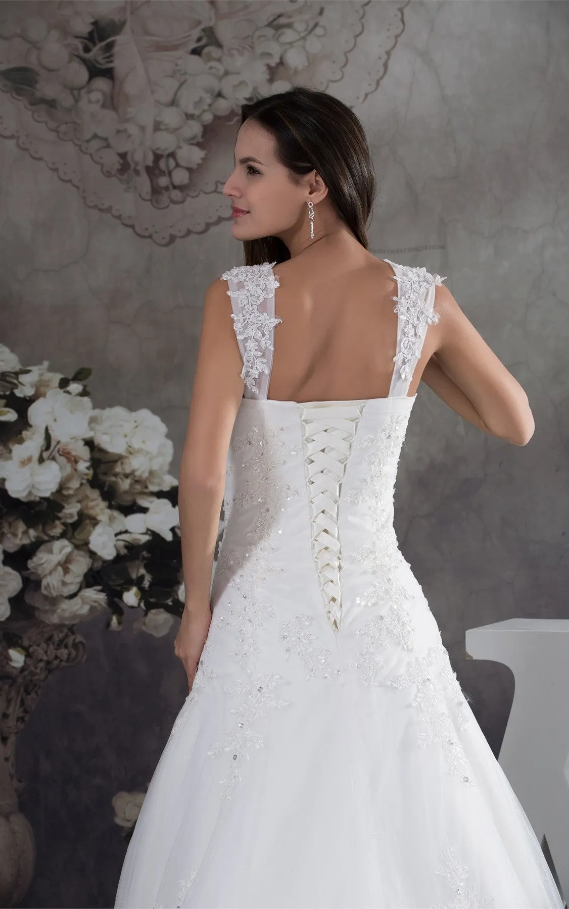 Strapped Lace A-Line Gown with Beading and Court Train-GC_706728