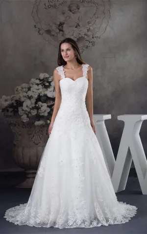 Strapped Lace A-Line Gown with Beading and Court Train-GC_706728