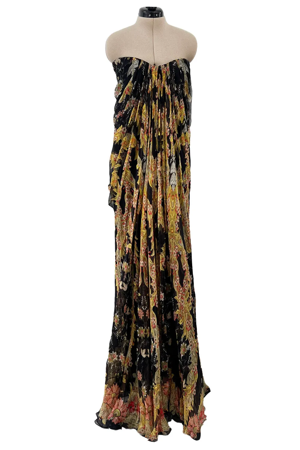 Stunning Spring 2010 Alexander McQueen Intricately Printed Strapless Bias Cut Dress