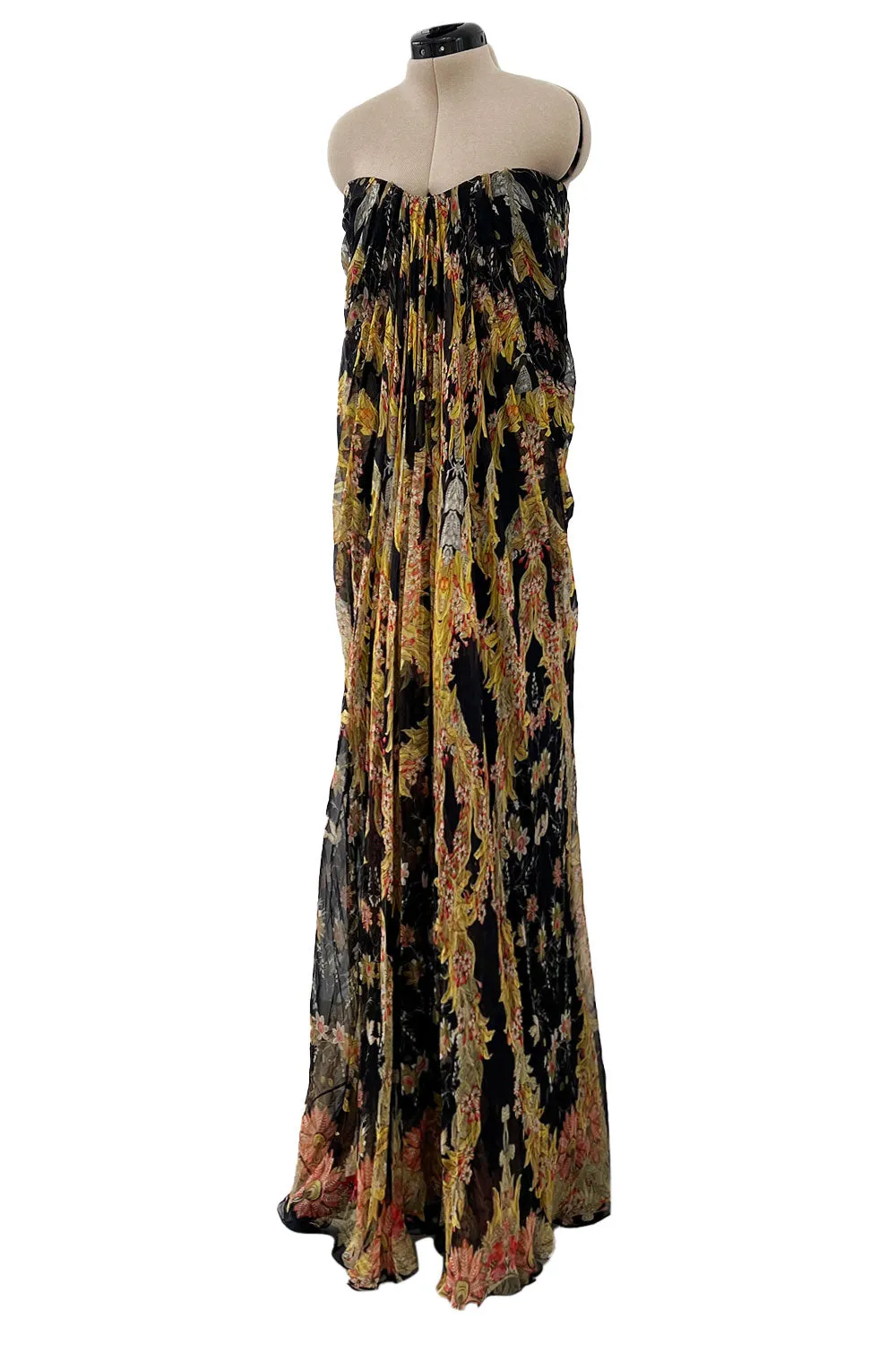 Stunning Spring 2010 Alexander McQueen Intricately Printed Strapless Bias Cut Dress