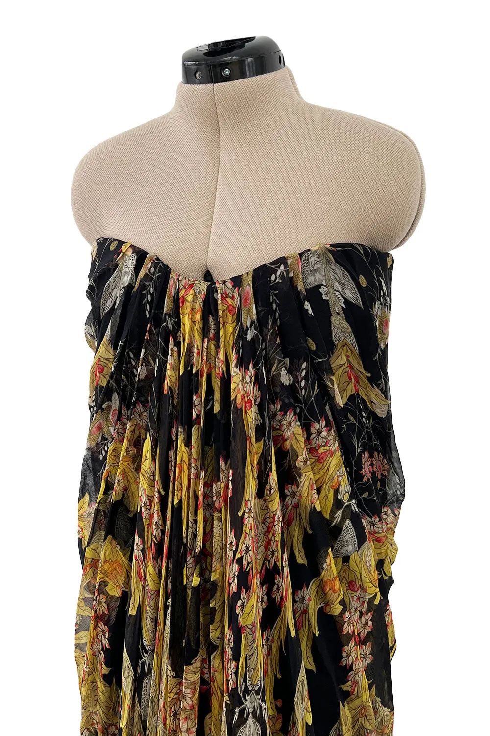Stunning Spring 2010 Alexander McQueen Intricately Printed Strapless Bias Cut Dress