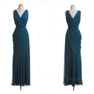 teal blue bridesmaid dresses long chiffon cheap v neck pleated custom wedding party dresses 2020