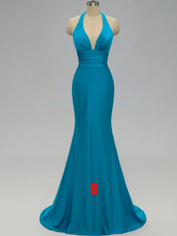 Teal V Neck Side-Slit Cheap Long Bridesmaid Dresses Online, TYP0399
