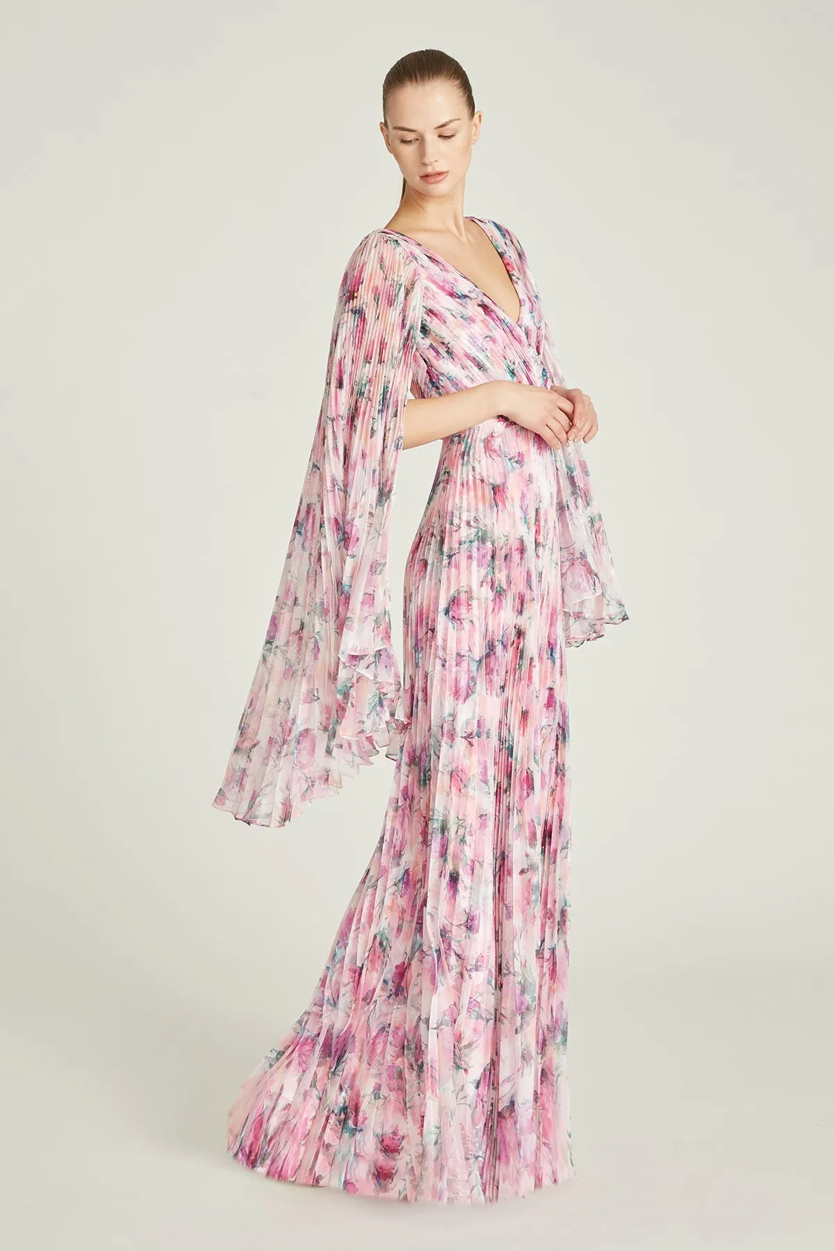 Theia - Melinda Pleated V-Neck Gown - Floressence