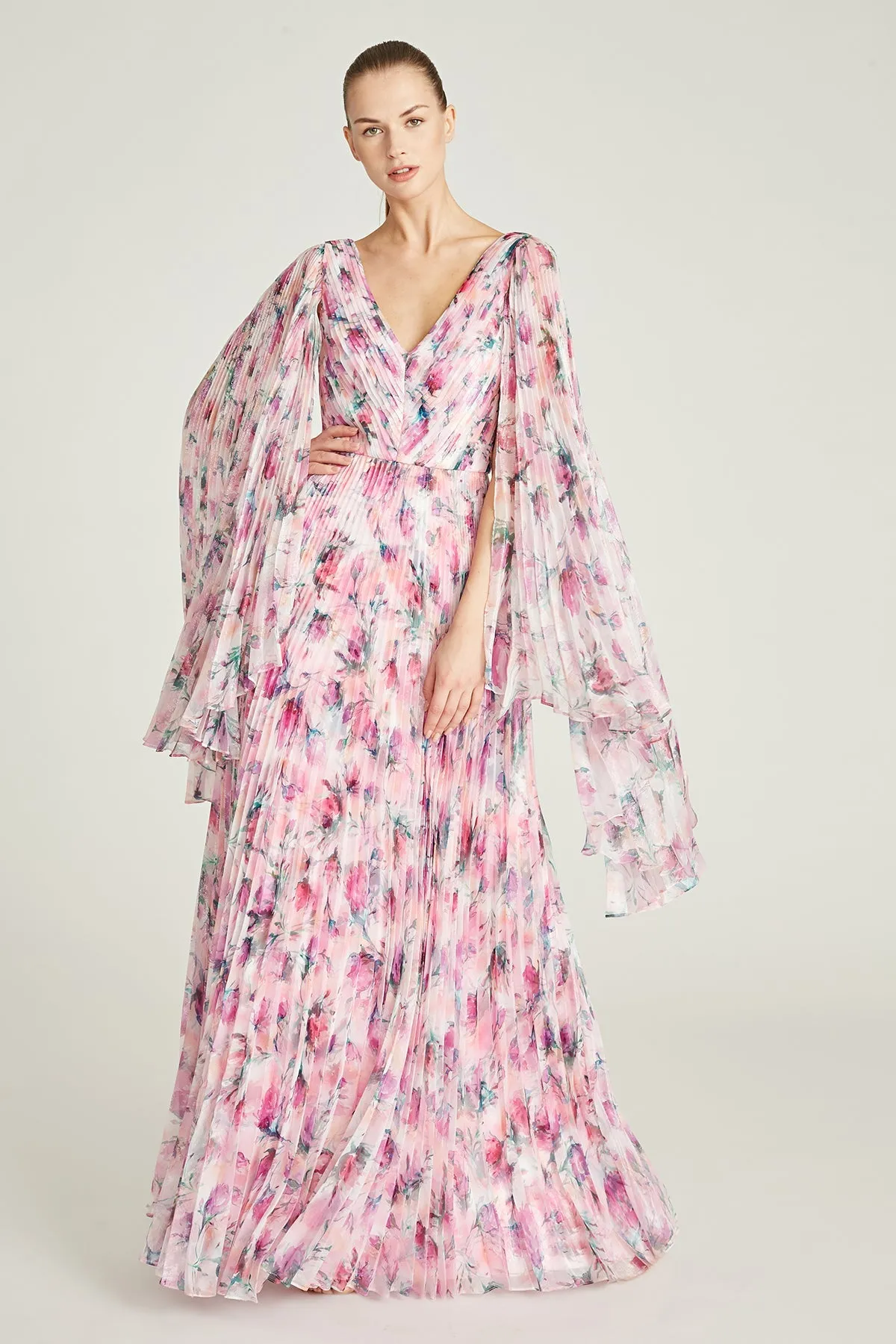Theia - Melinda Pleated V-Neck Gown - Floressence