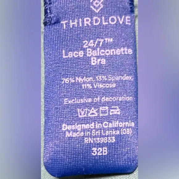 ThirdLove 24/7 lace balconette Push Up bra in Blue color  Size 32B NWT