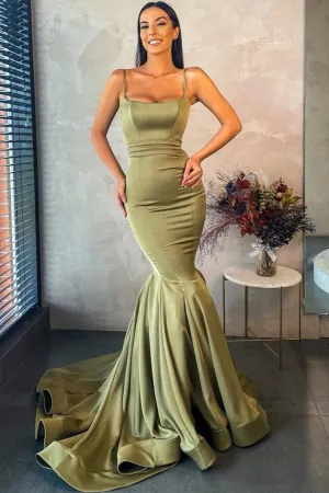 Tight-fitting Olive Green Prom Gown Mermaid Style