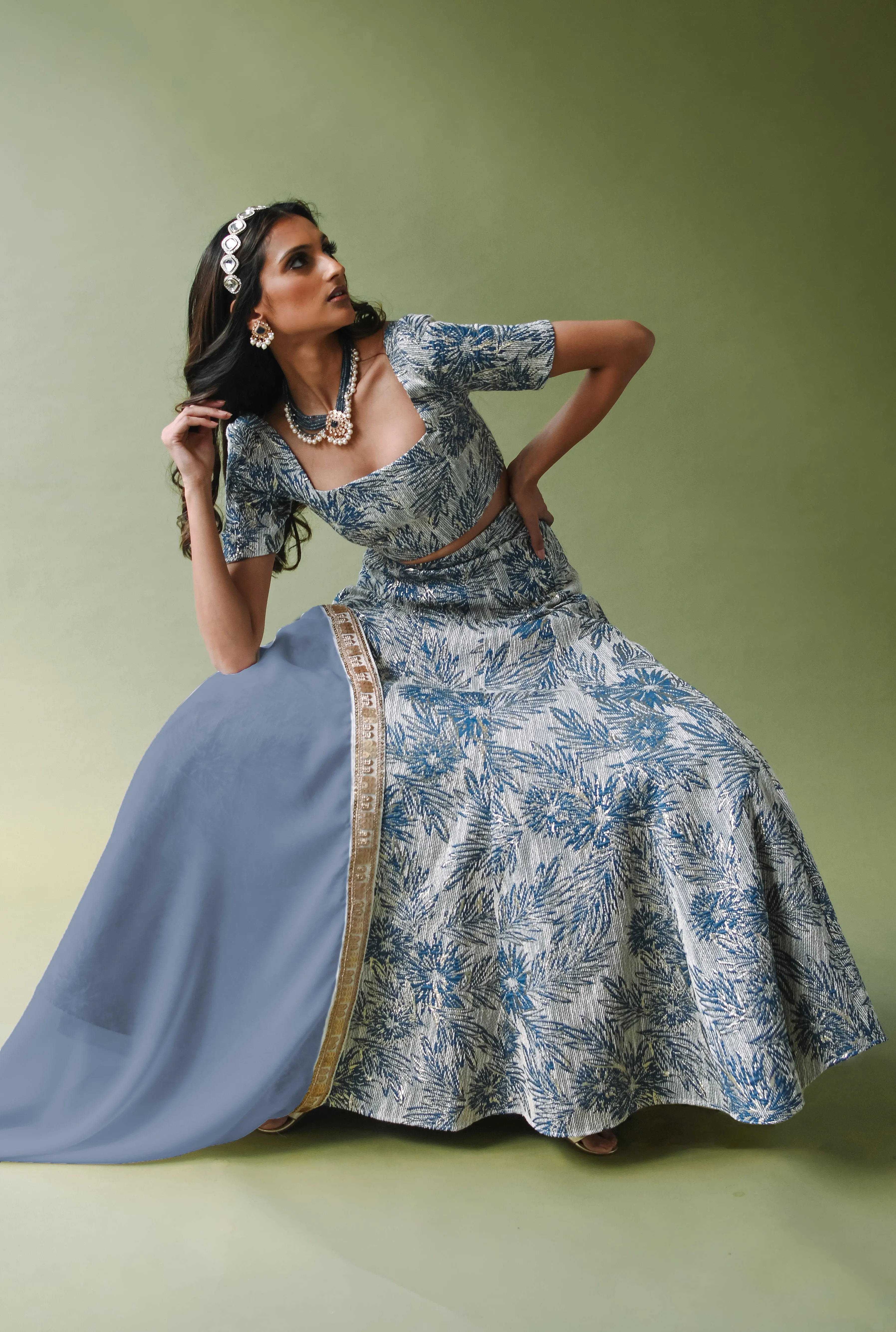TRISHA Slate Blue Safari Lehenga Skirt