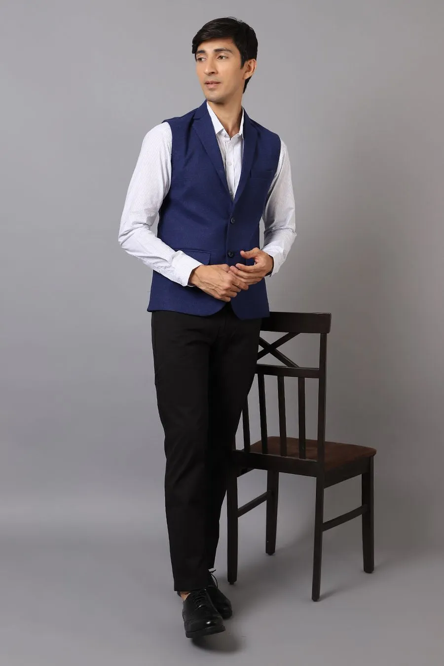 Tweed Wool Blue Modi Nehru Jacket