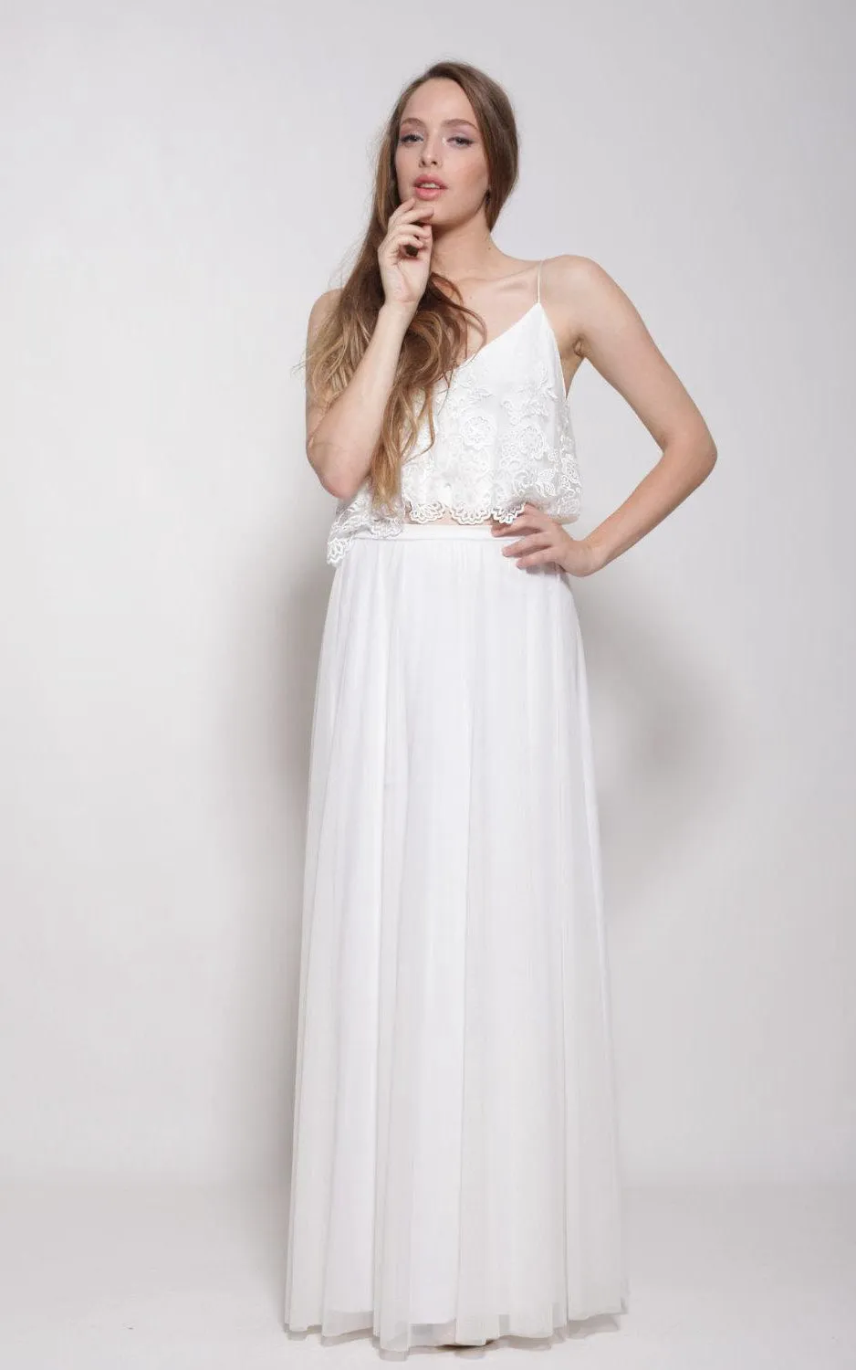 Two Part Wedding Lace Top Wedding Dress-712015