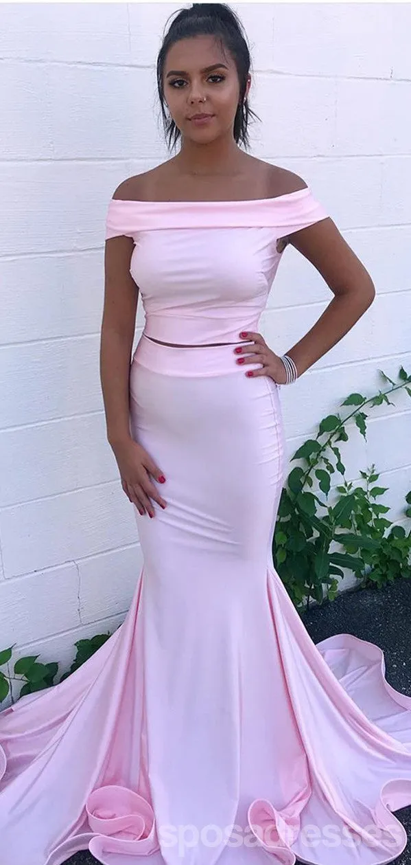 Two Pieces Mermaid Pink Off Shoulder Long Bridesmaid Dresses Gown Online,WG1109