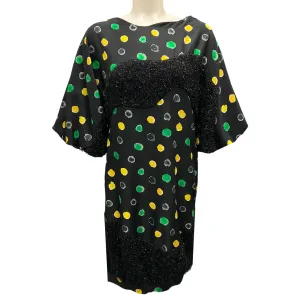 Undercover Black / Yellow / Green Printed Lurex Detail Silk Dress
