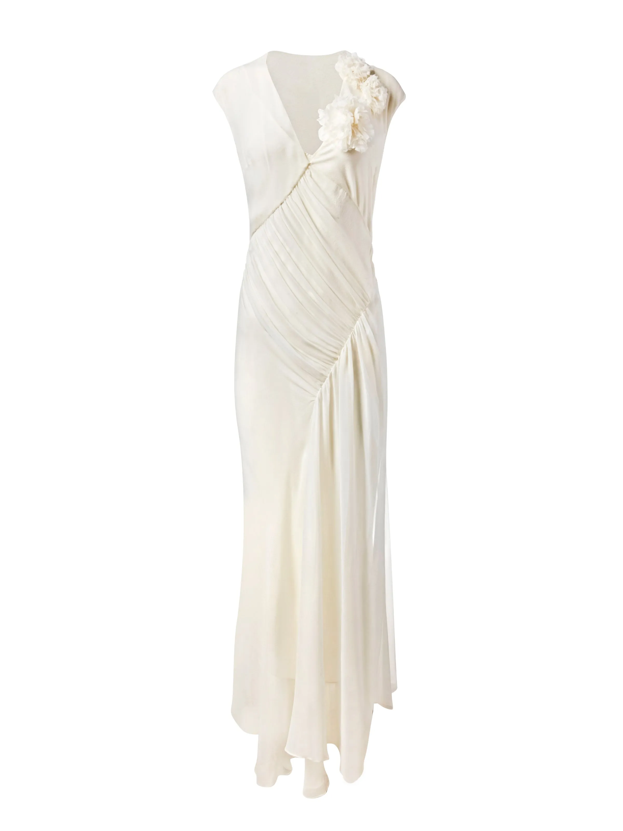 V-Neck Draped Chiffon Dress in Ivory