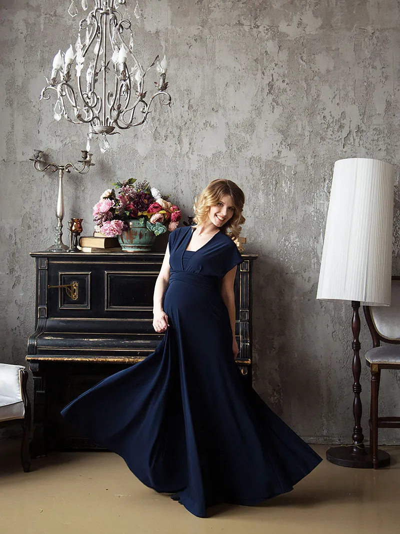 V-Neck Open Back A Line Long Evening Dress Party Elegant  Prom Gowns Formal Dresses
