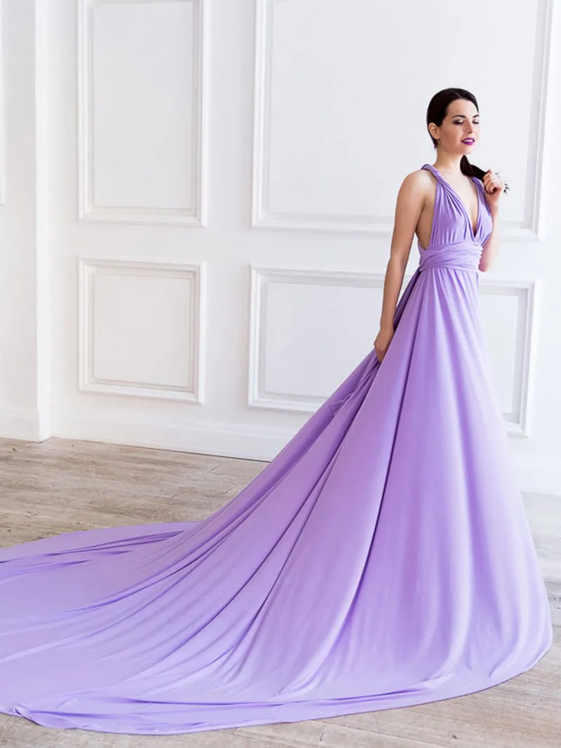 V-Neck Open Back A Line Long Evening Dress Party Elegant  Prom Gowns Formal Dresses