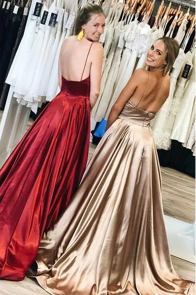 V-neckline Prom Long Party Dress with Spaghetti Straps