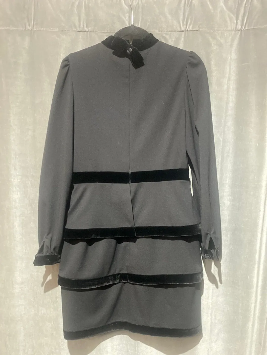 VALENTINO Black Mock Neck Long Sleeve Mini Dress with Layered Velvet Trim