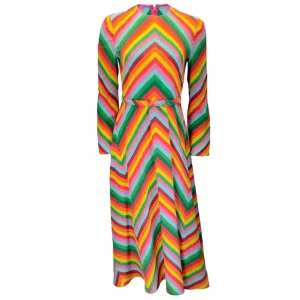 Valentino Multicolor Chevron Print Crepe De Chine Midi Dress