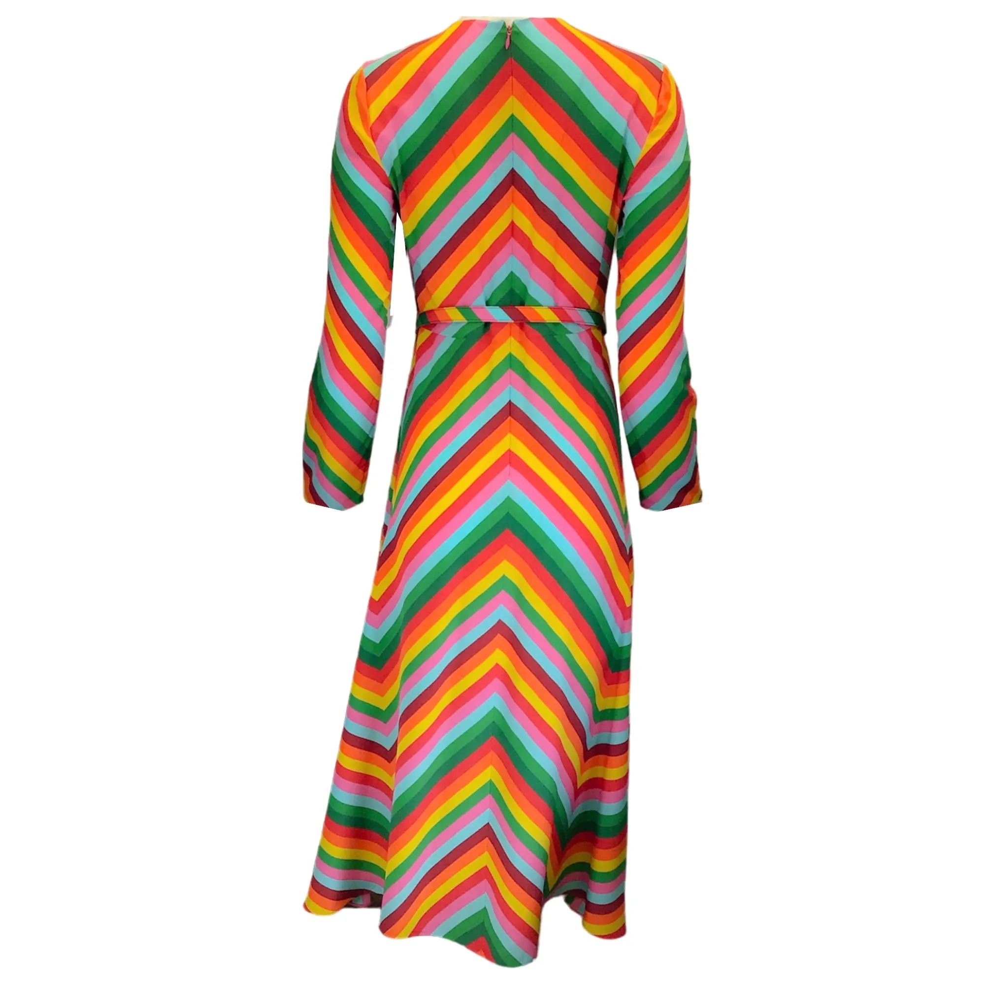 Valentino Multicolor Chevron Print Crepe De Chine Midi Dress
