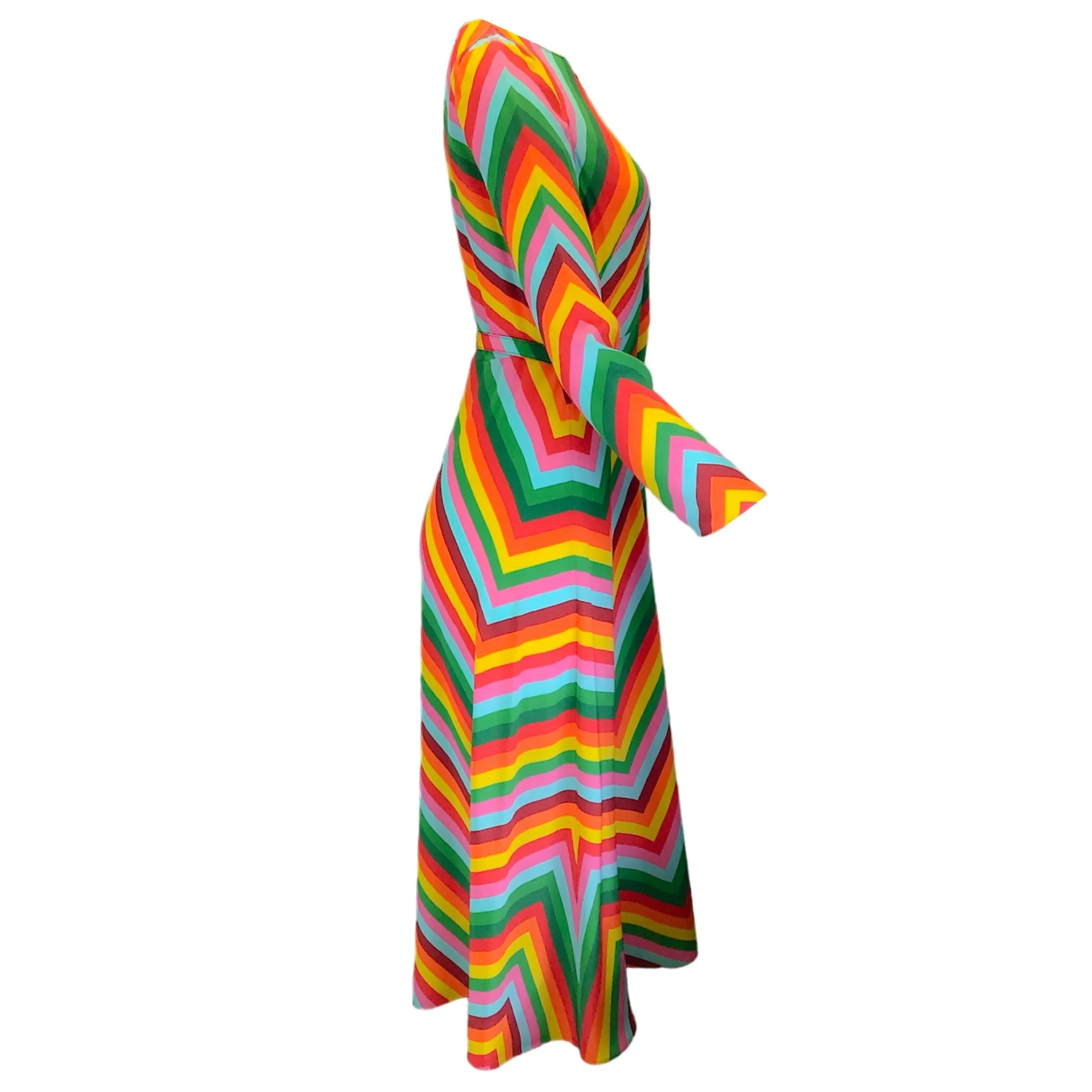 Valentino Multicolor Chevron Print Crepe De Chine Midi Dress