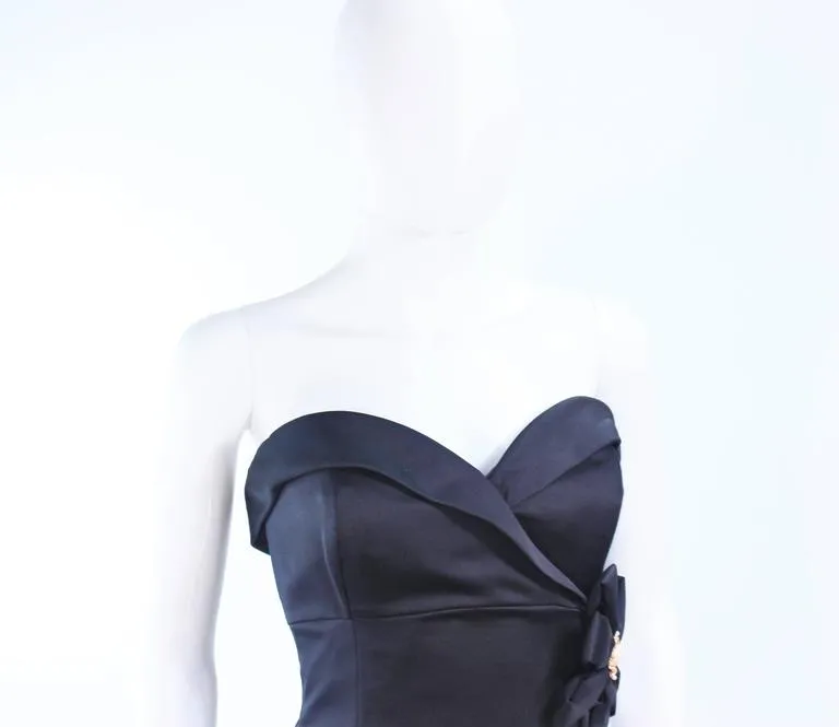 VICTOR COSTA Black Satin Gown with Side Bow Detail Size 6-8