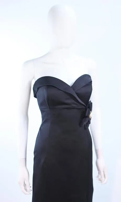 VICTOR COSTA Black Satin Gown with Side Bow Detail Size 6-8