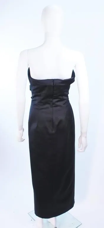 VICTOR COSTA Black Satin Gown with Side Bow Detail Size 6-8