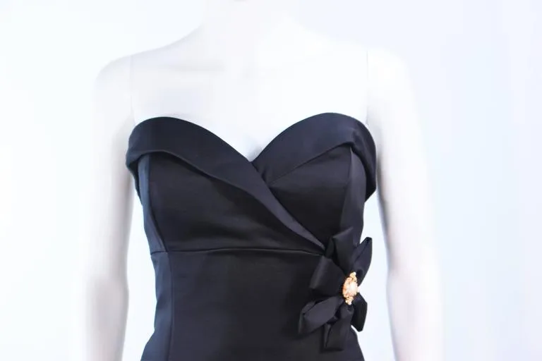 VICTOR COSTA Black Satin Gown with Side Bow Detail Size 6-8