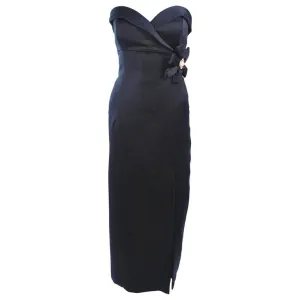 VICTOR COSTA Black Satin Gown with Side Bow Detail Size 6-8