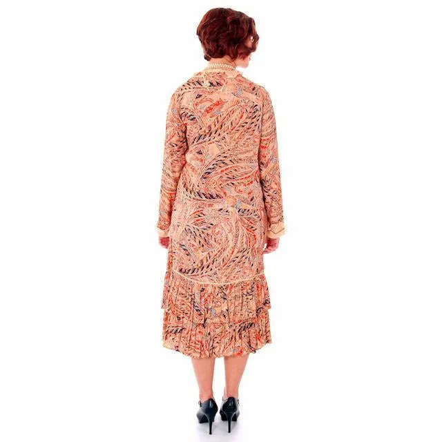 Vintage 1920s Flapper Dress Silk Printed 44 Bust  Pheasants Birds & Feathers Print