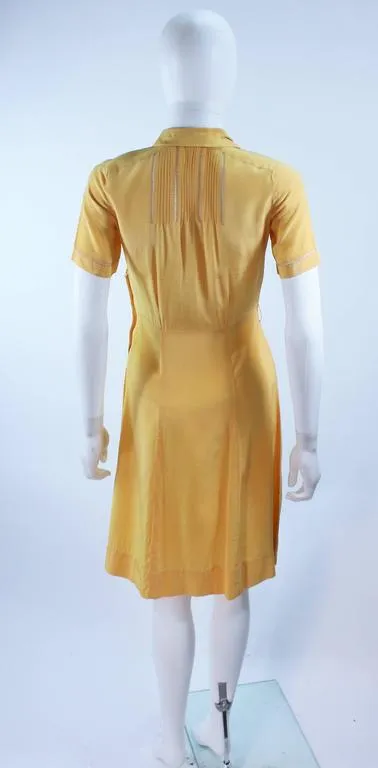 VINTAGE Circa 1940s Yellow Silk Day Dress with Lace Inserts Size 2