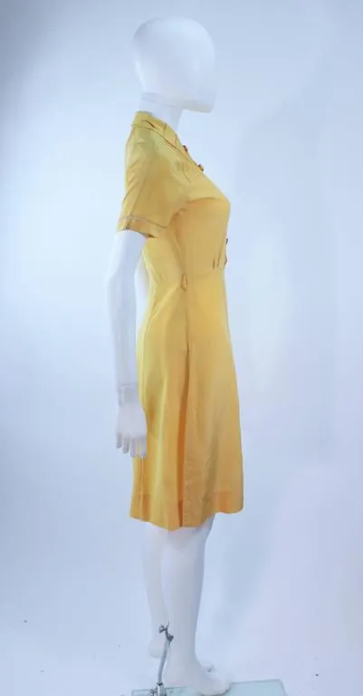 VINTAGE Circa 1940s Yellow Silk Day Dress with Lace Inserts Size 2