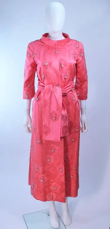 VINTAGE Circa 1950s Pink Silk Beaded Opera Coat Size 6