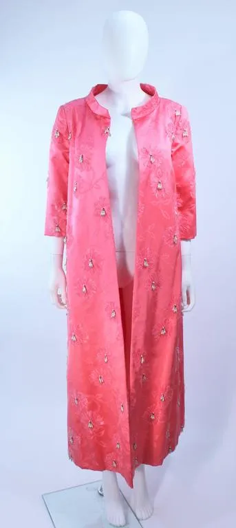 VINTAGE Circa 1950s Pink Silk Beaded Opera Coat Size 6