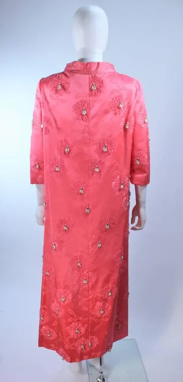 VINTAGE Circa 1950s Pink Silk Beaded Opera Coat Size 6
