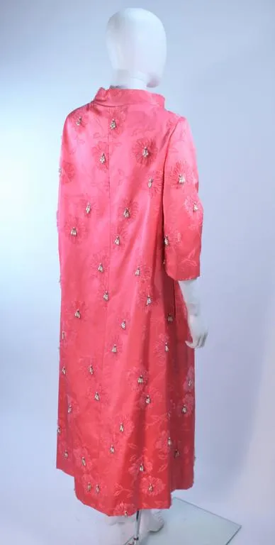 VINTAGE Circa 1950s Pink Silk Beaded Opera Coat Size 6