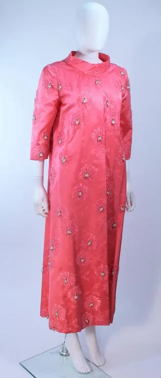 VINTAGE Circa 1950s Pink Silk Beaded Opera Coat Size 6