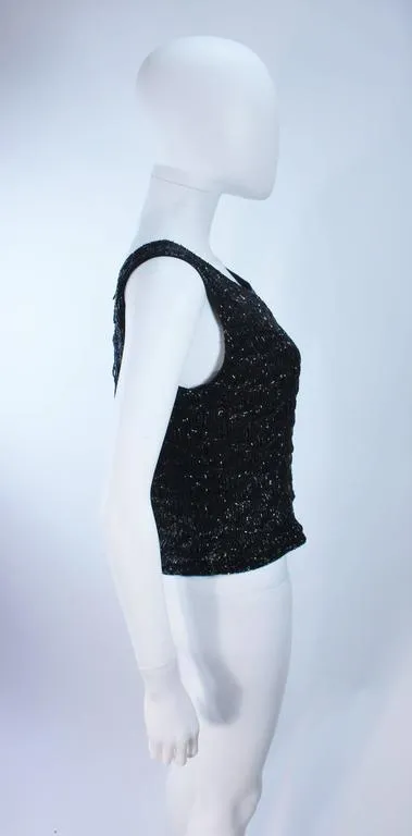VINTAGE Hand Beaded Black Evening Blouse Size Small
