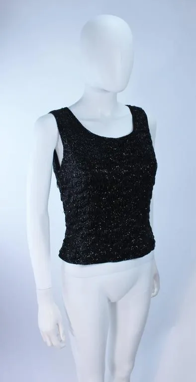 VINTAGE Hand Beaded Black Evening Blouse Size Small