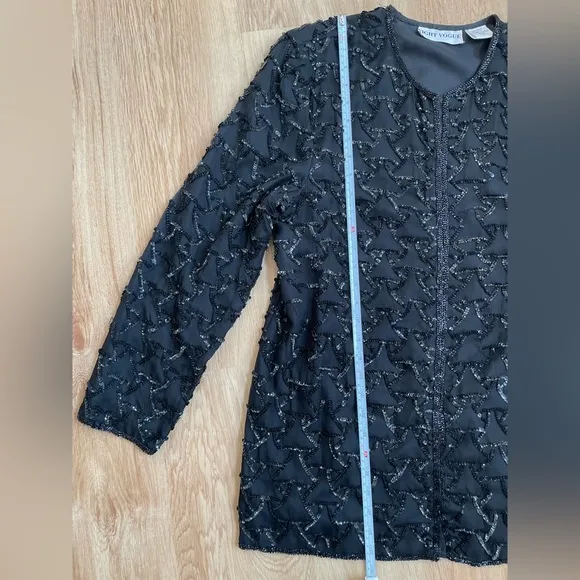 Vintage Night Vogue XL black beaded cardigan evening jacket 100% silk cocktail